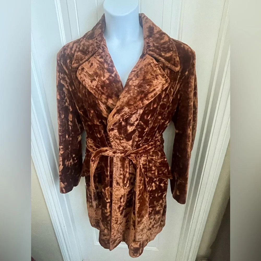 Vintage 70's Crushed Velvet Unisex Mod Midi Coat by Vibes, Campus, Size 42 - Picture 2 of 13